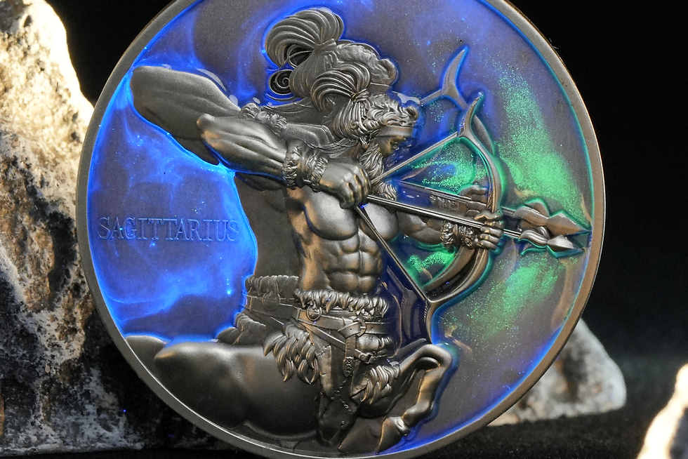 Miniatura: Sagittarius - Zodiac Sign 5 oz .999 Silver Coin Glow in Dark - UV $12 Niue 2024