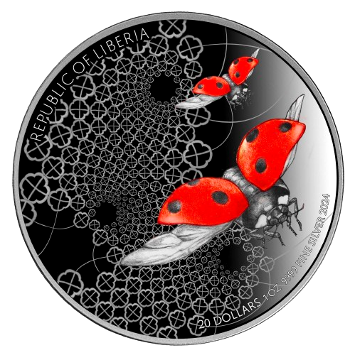 Miniatura: ENTOMA LADYBIRD 1 oz 999.9 Black Ruthenium Red H-Relief $20 Liberi