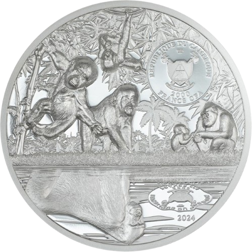 Miniatura: Gorilla Growing Up 2 Oz Silver Coin 1000 Togrog Mongolia 2024