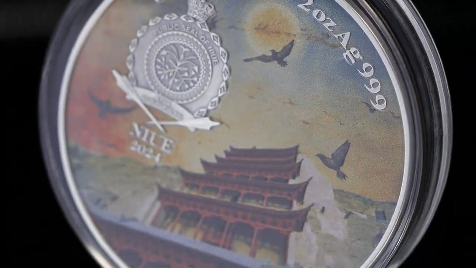 Miniature : Flying Apsaras at Mogao Caves with Dragon 2 oz Silver Coin $5 Niue 2024
