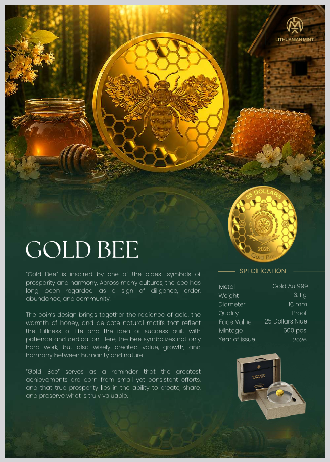 Miniature : Gold Bee - 3,11 g .999 Gold Proof Coin - 25$ Niue 2026