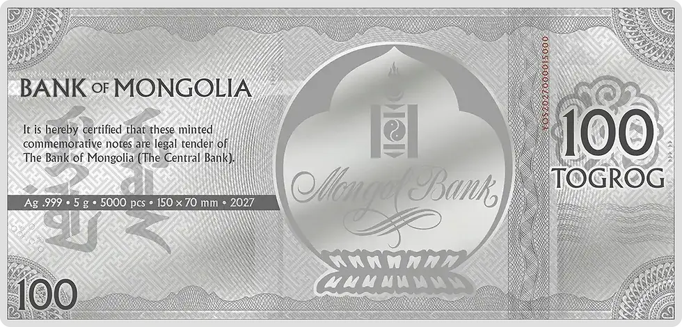 Miniatura: Sheep Lunar Year 5g .999 Silver Note Mongolia 2027