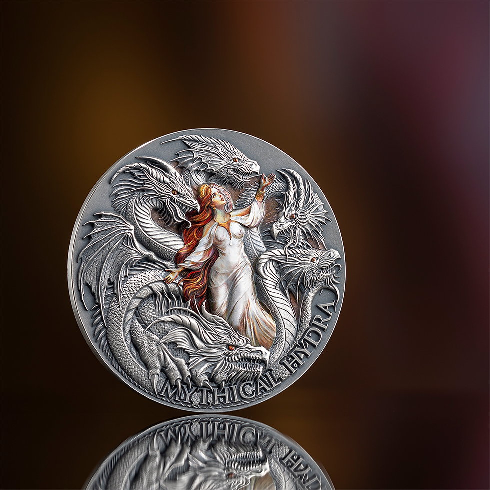 Miniatura: MYTHICAL HYDRA The Dragonology 2 oz Antique finish Silver Coin Cameroon 2025