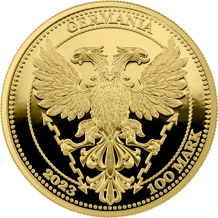 Miniatura: BEECH LEAF 2023 100 Mark 1 oz Pure Gold Proof Round in Wooden Box GERMANIA MINT