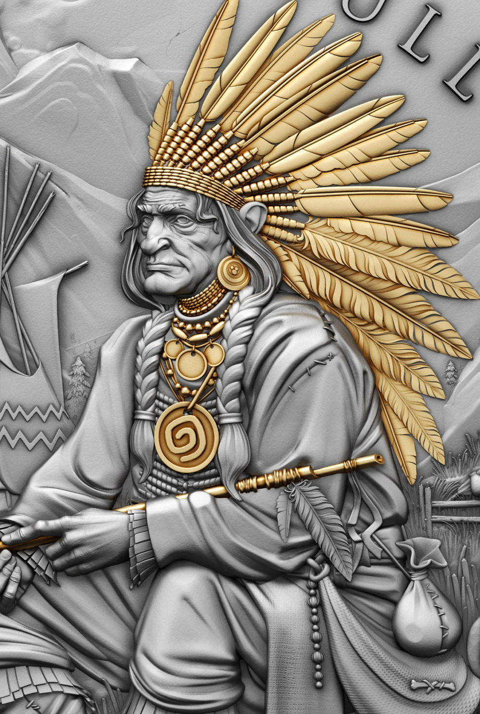 Miniaturbild: SITTING BULL Legendary Warrior series 2oz .999 High Relief Silver $5 Niue 2025