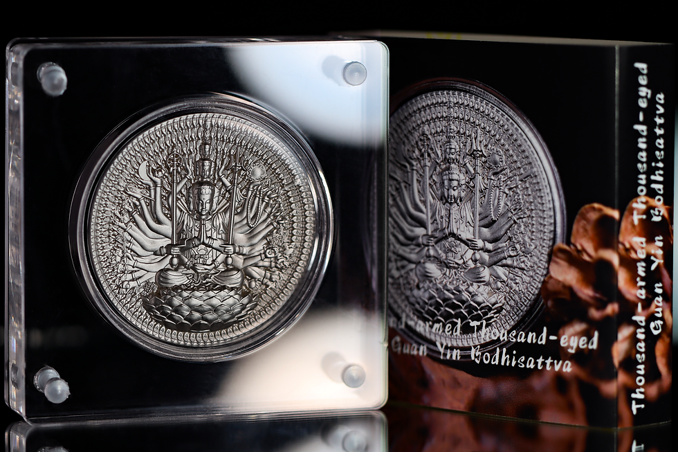 Miniaturbild: Thousand-Armed Thousand-Eyed Guan Yin Bodhisattva 2 oz Antique Silver Gabon 2025