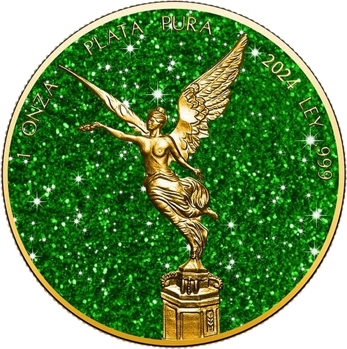 GREEN TOURMALINE Precious Gemstones Libertad 1 Oz Silver Coin