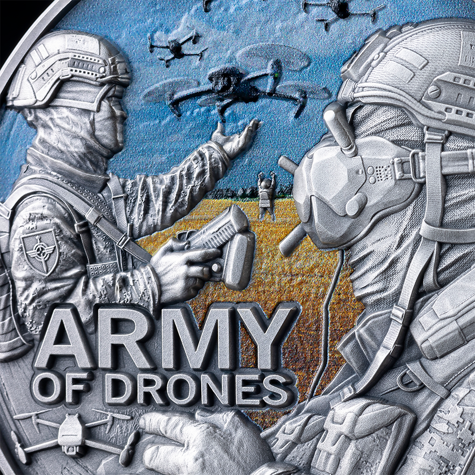Miniatura: Army of Drones Guardians of Freedom 2 oz Antique finish Silver Cameroon 2024