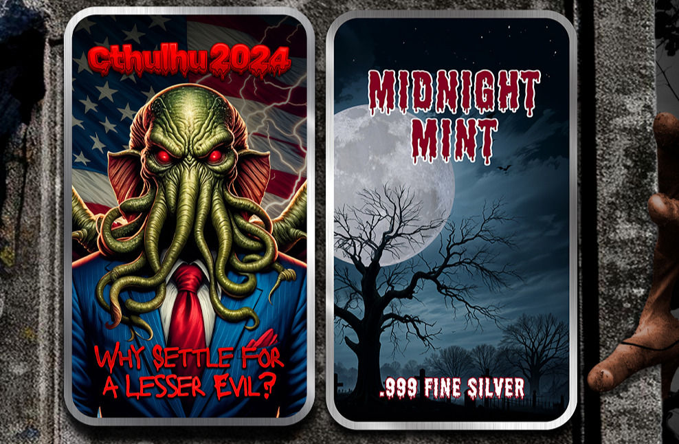 Midnight Mint Cthulhu for President Colorized 1 oz .999 Silver Bar