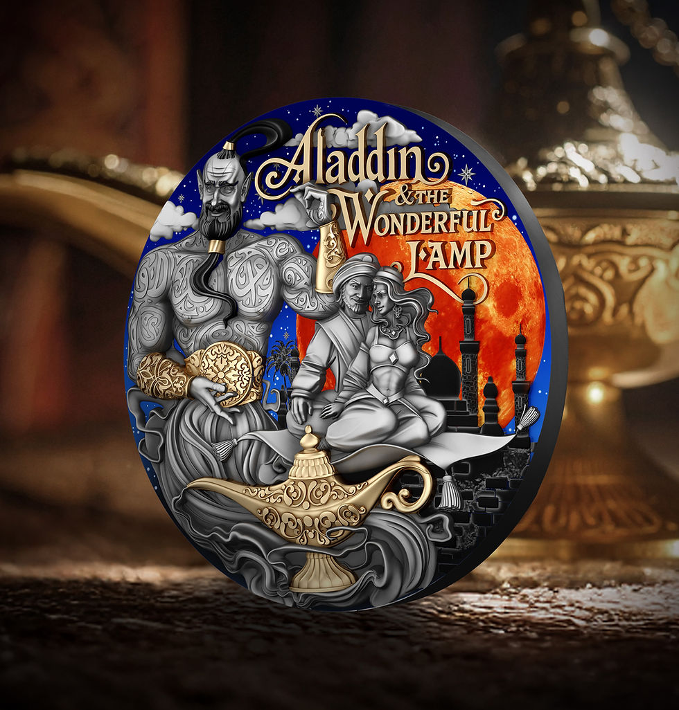 Miniature : Aladdin & The Wonderful Lamp - 2oz High Relief .999 Silver Coin - 5$ Niue 2025