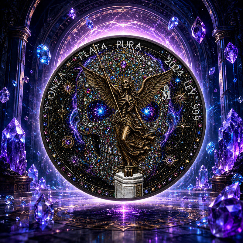 Thumbnail: DIAMOND LIBERTAD AURA SKULL 1 Oz Silver Coin Mexico 2024