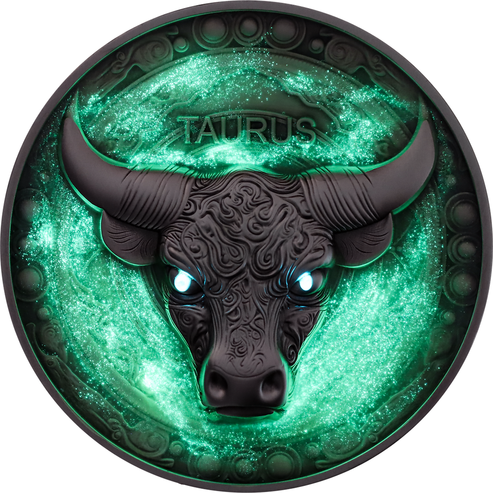 Miniature : TAURUS - Zodiac Sign 5 oz .999 Silver Coin Glow in Dark - UV -Antiqued Niue 2024