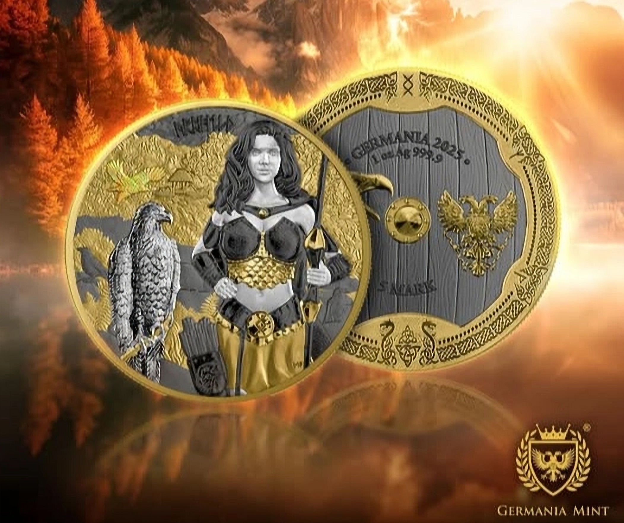 VALKYRIES: Arnhild Valhalla 1oz High Relief Silver 5 Mark Germania 2025