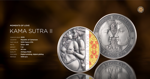 Kama Sutra II Moments of Love 1oz Antique finish Silver Coin 1000F