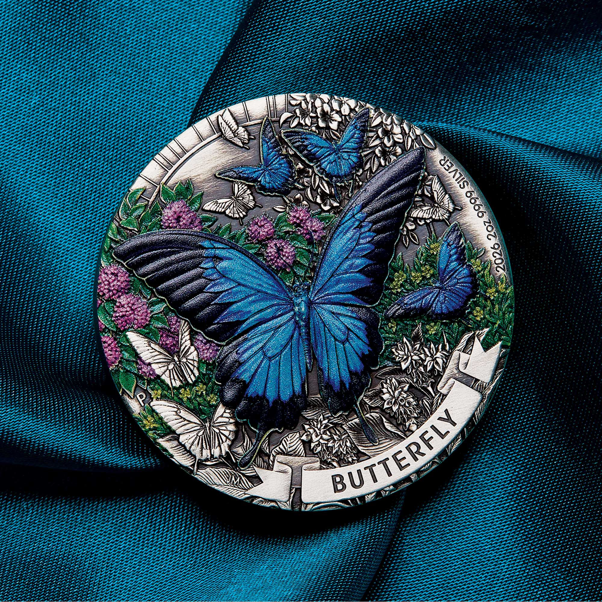 Butterfly - 2 oz .999 Silver Antiqued Coloured Coin – 2$ Australia 2026
