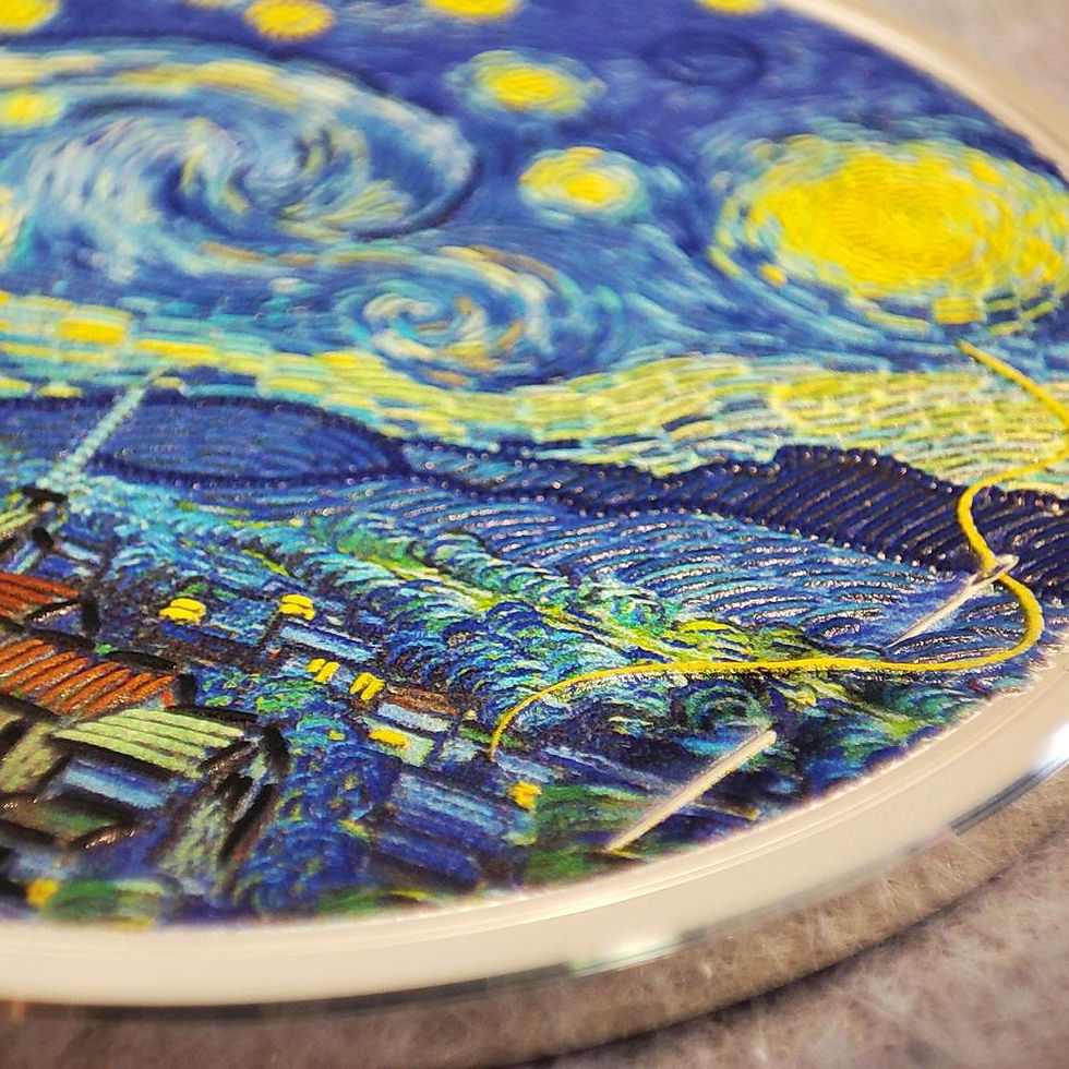 Miniatura: STARRY NIGHT Vincent Van Gogh Embroidery Art 3 Oz Silver Coin $20 Palau 2024