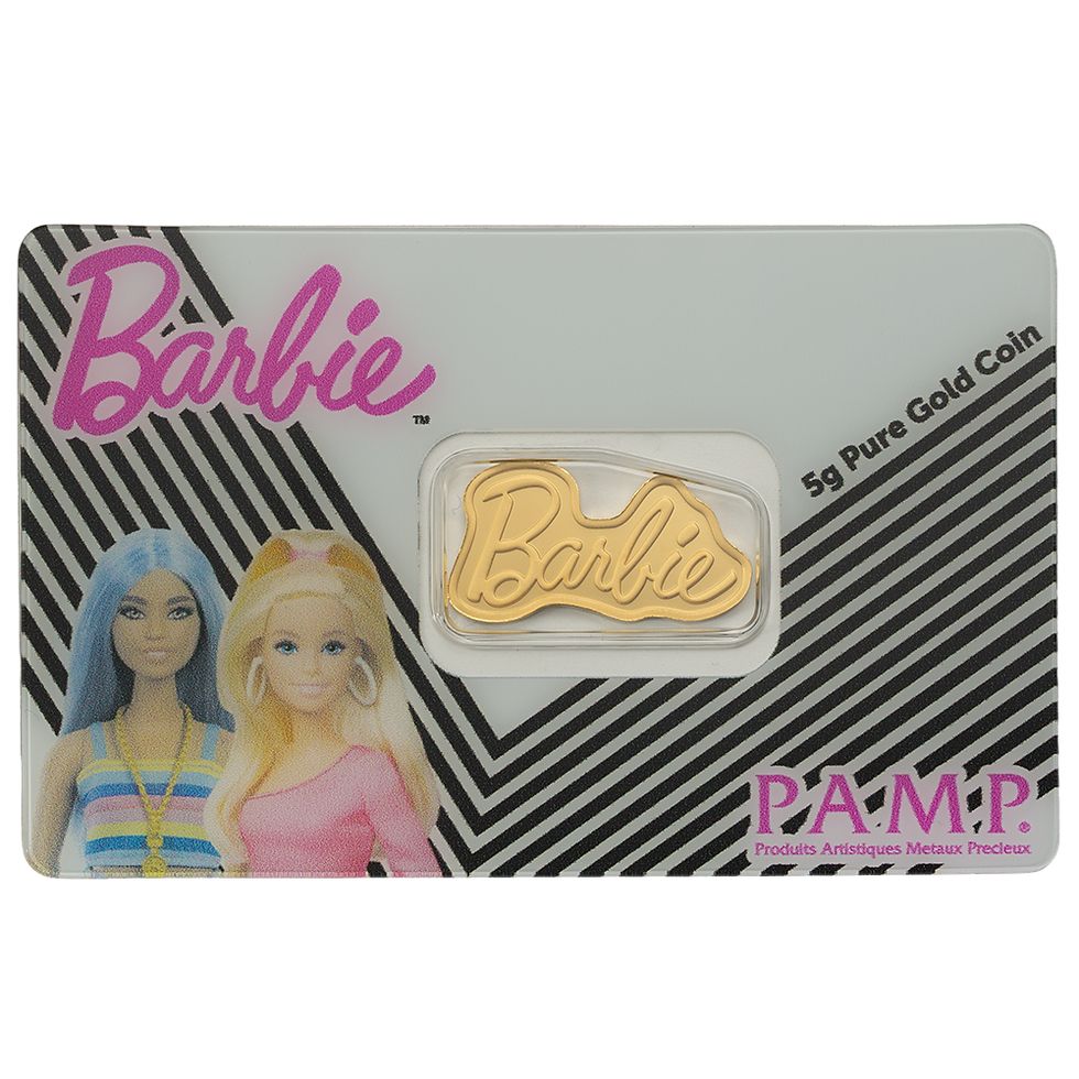 Miniature : 2026 5 gram Solomon Islands Barbie .9999 Gold Proof-like Shaped Coin Bar