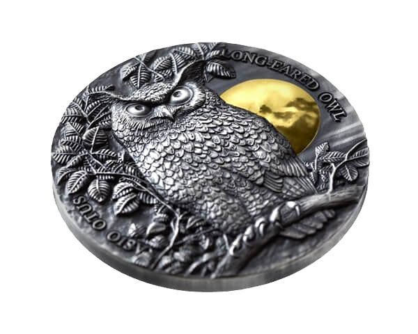 Miniaturbild: Waldohreule Wildlife in the Moonlight 2 oz Silbermünze Antik-Finish 5$ Niue