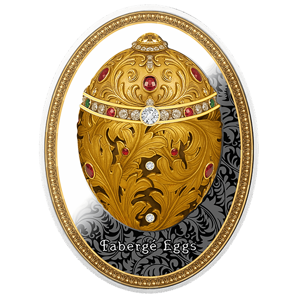 Miniature : NECESSAIRE EGG - Faberge Eggs Series Coin With Crystal Insert - 1$ Niue 2025