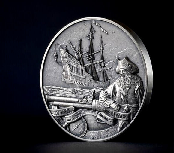 Queen Anne's Revenge Captains of Fortune 2oz Antique finish Silver Barbados 2023
