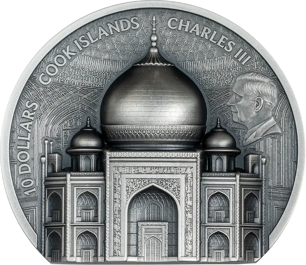 Miniatura: TAJ MAHAL Historical Monuments 2 Oz Silver Coin 10$ Cook Islands 2025