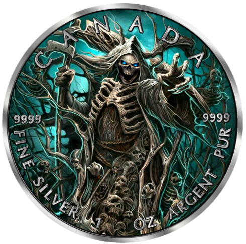 Miniatura: GRIM REAPER Śmierć Liść Klonu Armageddon VI - 1 Oz Srebrna Moneta 5$ Kanada 2023