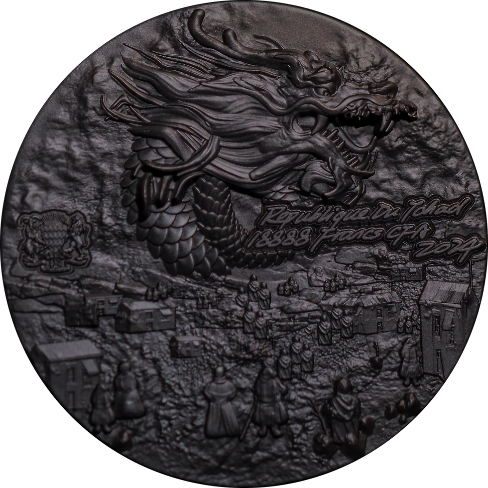 Thumbnail: NINE DRAGON: BLACK GUARDIAN DRAGON 5 Oz Silver Coin 18888 Francs Chad 2024