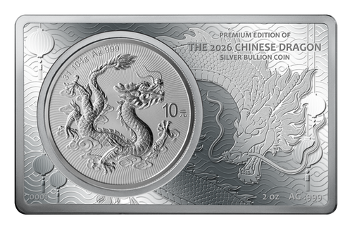 Premium Edition of the 2026 Chinese Silver Dragon 2 + 1 oz .999