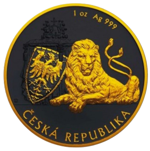 2019 1 oz Niue Silver Czech Lion Stand Black Platinum 24k Gold Gilded Coin