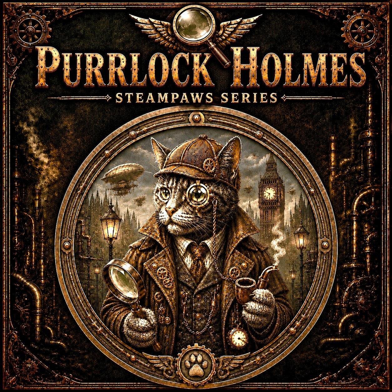 Steampaws - Purrlock Holmes Colorized 1 oz Copper Round