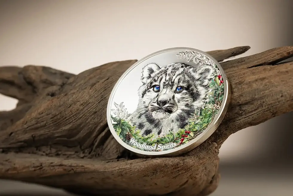 Miniatura: Snow Leopard - Woodland Spirits 1oz .999 Silver Coin Mongolia 2026