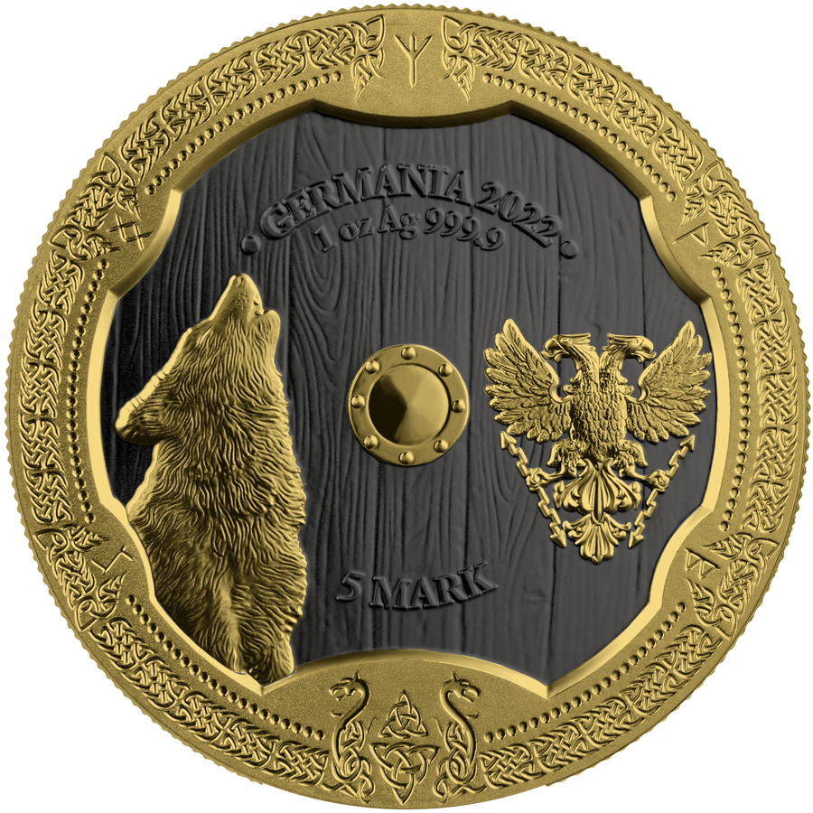Thumbnail: 2022 Valkyries: Hildegard Valhalla 1 oz Silver BU Ultra High Black and Gold