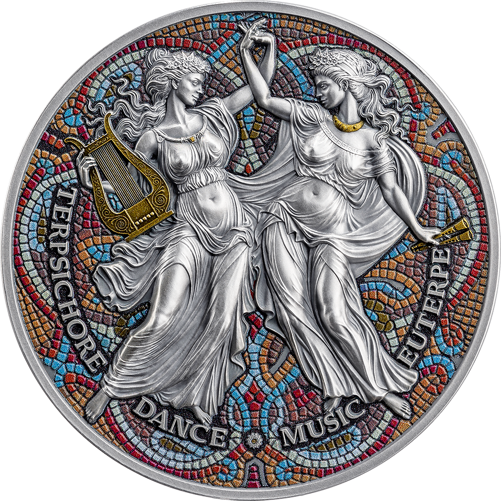 Miniatura: Terpsichore & Euterpe The Nine Muses 2 oz Antique finish Silver Cameroon 2025