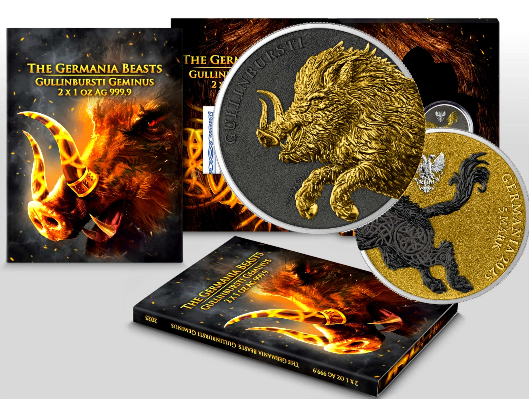 Germania Beasts: Gullinbursti Geminus 2 X 1oz Silver Gold and Black Edition 2025