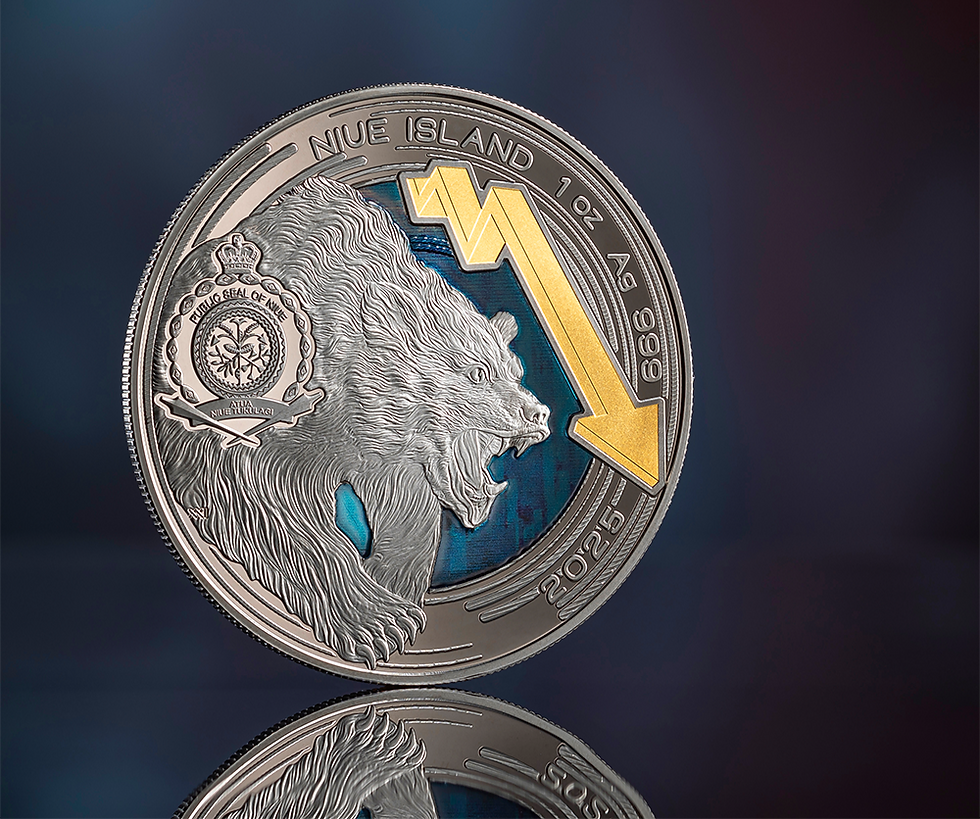 Miniatura: Bull and Bear Markets Ruthenium Edition 1 oz Proof-like Silver Coin 2$ Niue 2025