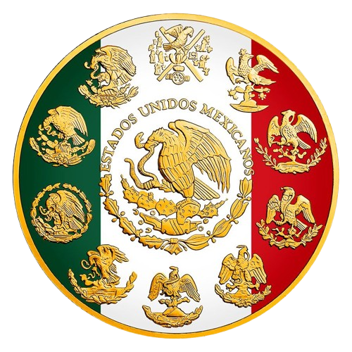 Miniatura: 2024 1 oz Mexican Libertad Mexico Flag 24k Gold Gilded Colorized Silver Coin
