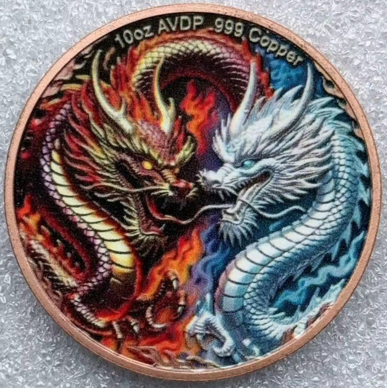 Miniatura: Dragon of Ice vs Dragon of Fire 10 oz .999 Copper Round