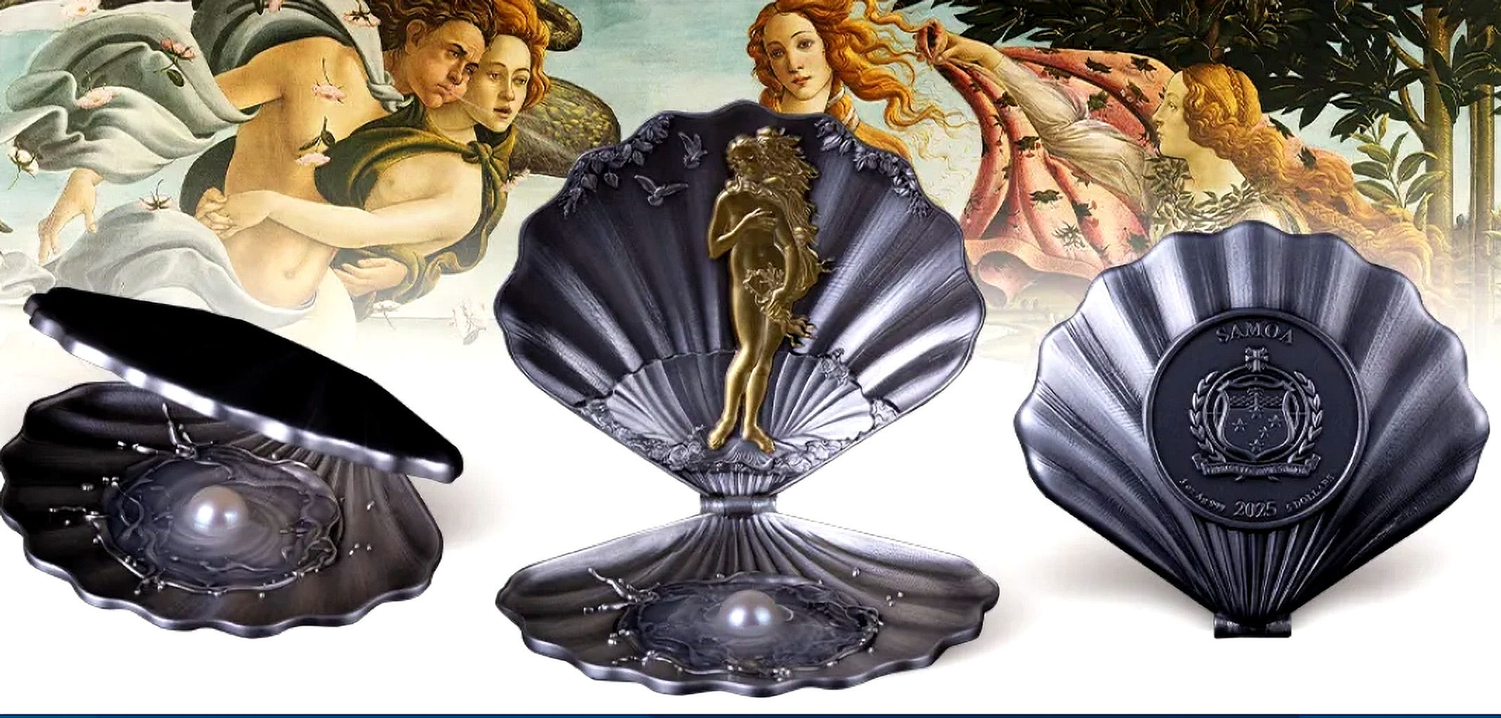 BIRTH OF VENUS SHELL 3 Oz .999 Silver Coin 5$ Samoa 2025