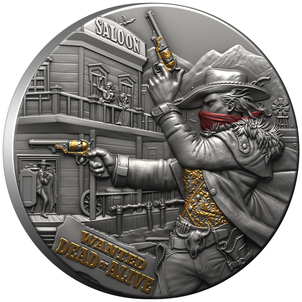 Miniatura: The Bounty Hunter - 2oz .999 High Relief Silver Coin $5 Liberia 2024
