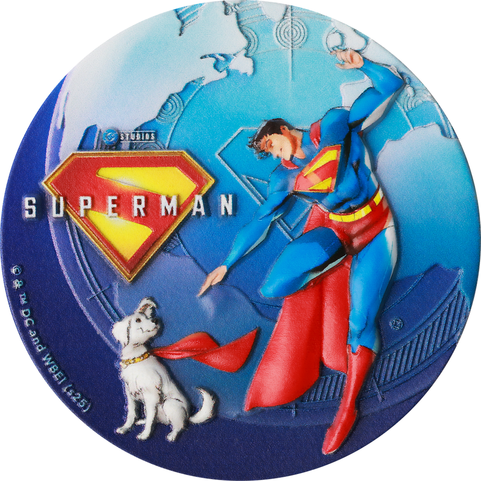 Miniatura: Superman and Krypto - 2 oz .999 Silver High Relief Coin - $5 Niue 2025