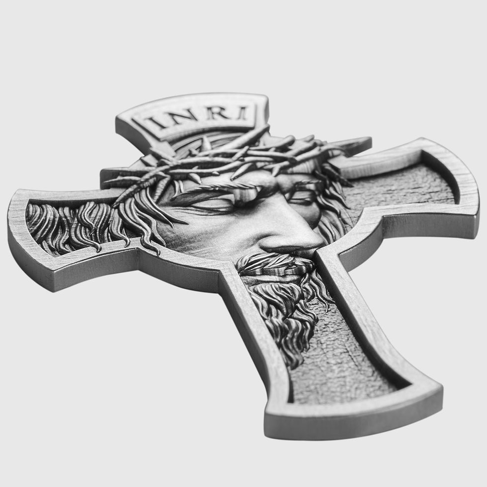 Miniaturbild: Jesus Cross - 1 oz Antiqued Silver Coin -  5000 Francs CFA Chad 2025