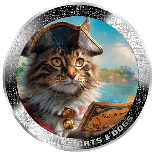 Pirate Cat: AI-NIMALS - Cats & Dogs 1oz .999 Silver Coin 1000 F Cameroon 2025