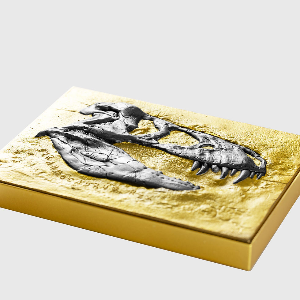 Miniaturbild: Tyrannosaurus Rex Fossil 1 oz 999 Fine Silver Coin – Chad 2023 – Gold Plated