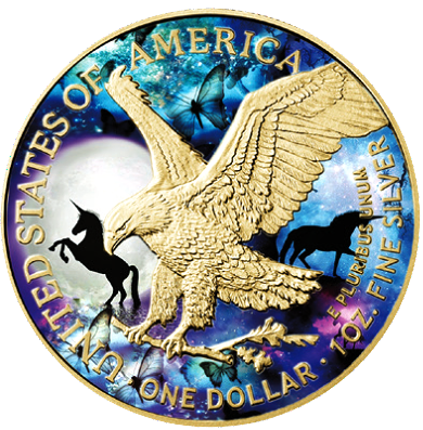 Miniatura: THE UNICORN Spirit Animal 1oz .999 Silver $1 American Eagle Colorized Coin 2021