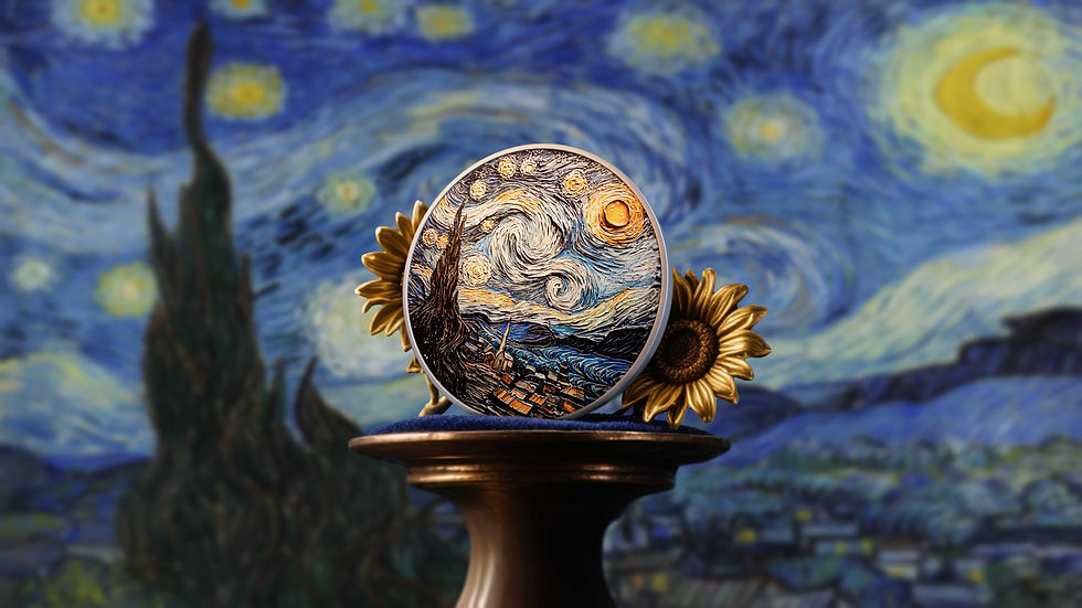 Miniatura: Starry Night by Vincent Van Gogh 2 Oz Silver Coin 2000 Francs Cameroon 2025