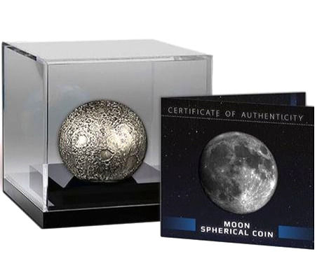 Miniatura: MOON SPHERICAL 3D Planet 3 Oz Silver Coin 5$ Barbados 2023