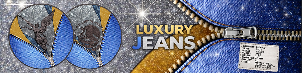 Miniature : LUXURY JEANS Denim Diamond Dust 1 Oz Silver Coin Mexico 2024