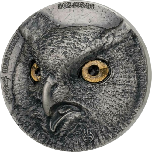 Miniatura: 2021 Ivory Coast DeGreef Signature Edition Owl Antiqued 2 x 5 oz Silver Coin Set