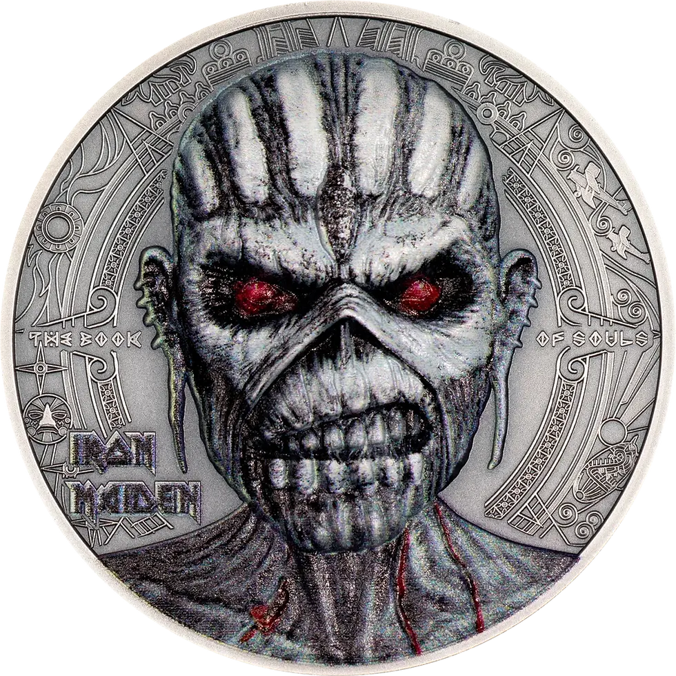 Miniatura: BOOK OF SOULS Iron Maiden 2 Oz Silver Coin 10$ Cook Islands 2024