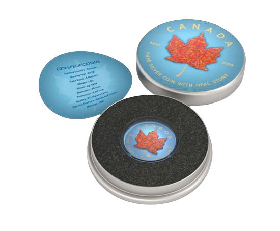 Miniaturbild: 3D Opal Canada Maple Leaf 1oz Space Blue with Orange Opal Stone $5 Canada 2022
